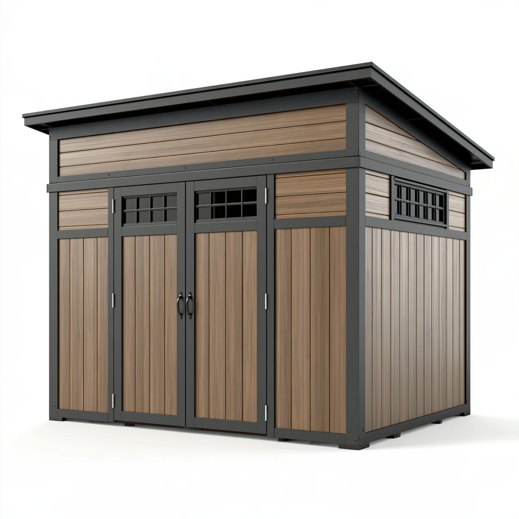 Abri de jardin 180 x 120 x 185 cm en panneaux synthétiques brun et structure métallique noire - rangement extérieur à double porte