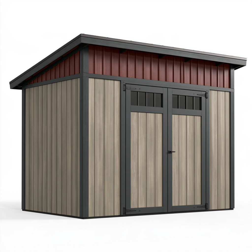 Abri de jardin 180 x 120 x 180 cm panneaux aspect bois beige marron avec double porte