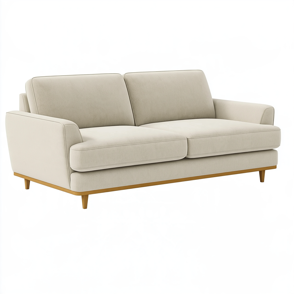 Canapé 2 places 180 x 85 x 82 cm en tissu beige avec pieds en bois style scandinave