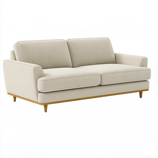 Canapé 2 places 180 x 85 x 82 cm en tissu beige avec pieds en bois style scandinave