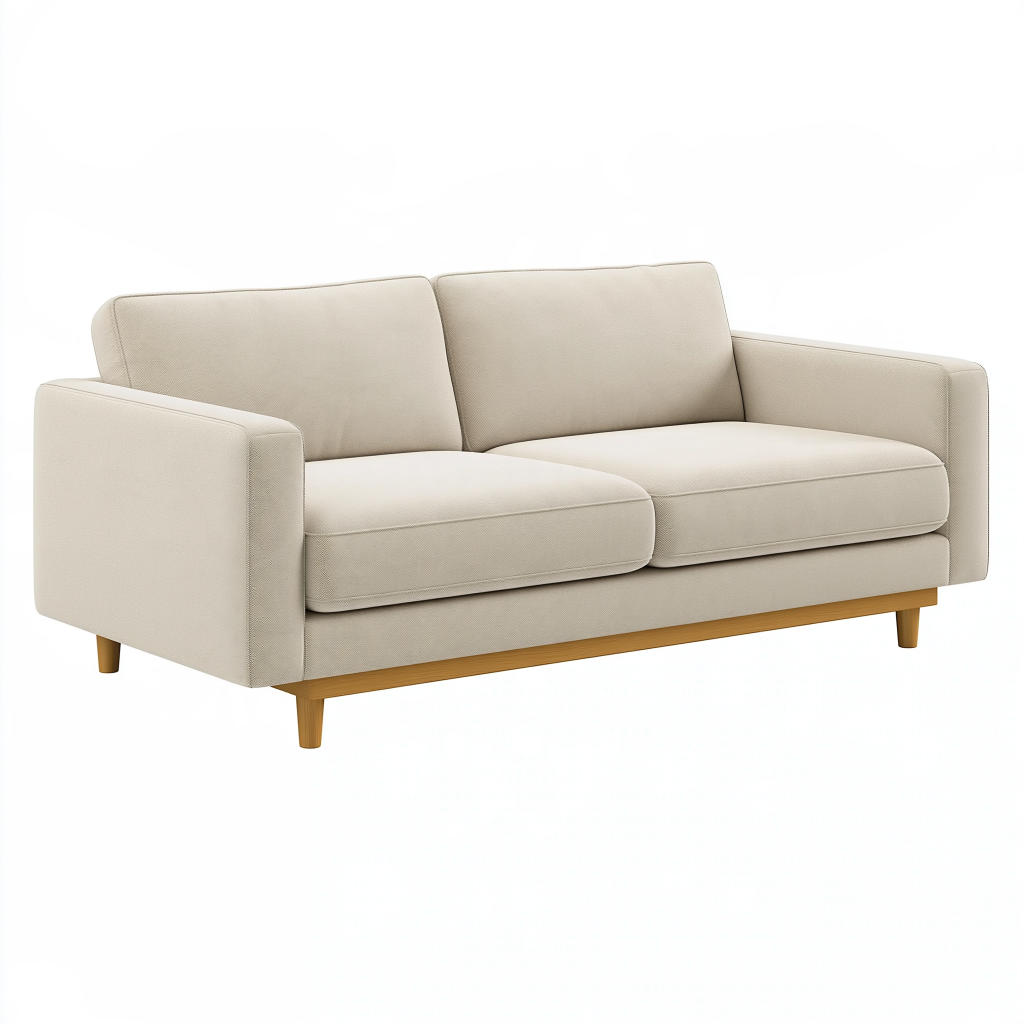 Canapé 2 places 180 x 85 x 82 cm en tissu beige avec pieds en bois style scandinave