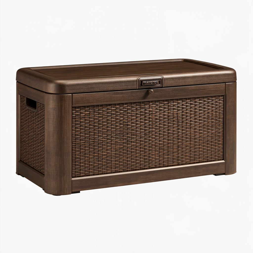 Coffre de rangement 120 x 60 x 65 cm en résine brun imitation rotin pour extérieur