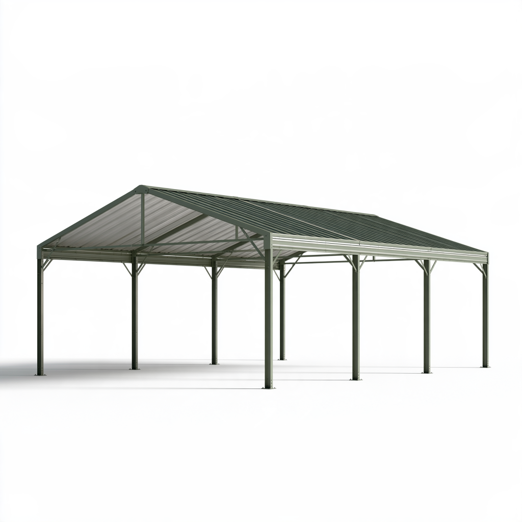 Abri voiture métallique 600 x 300 x 270 cm vert foncé toit à deux pans