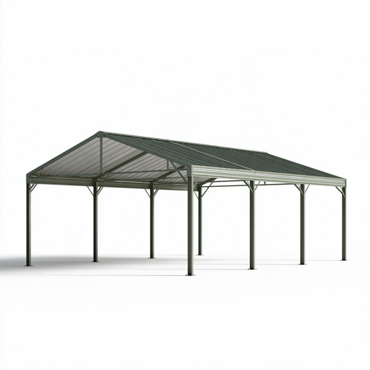 Abri voiture métallique 600 x 300 x 270 cm vert foncé toit à deux pans