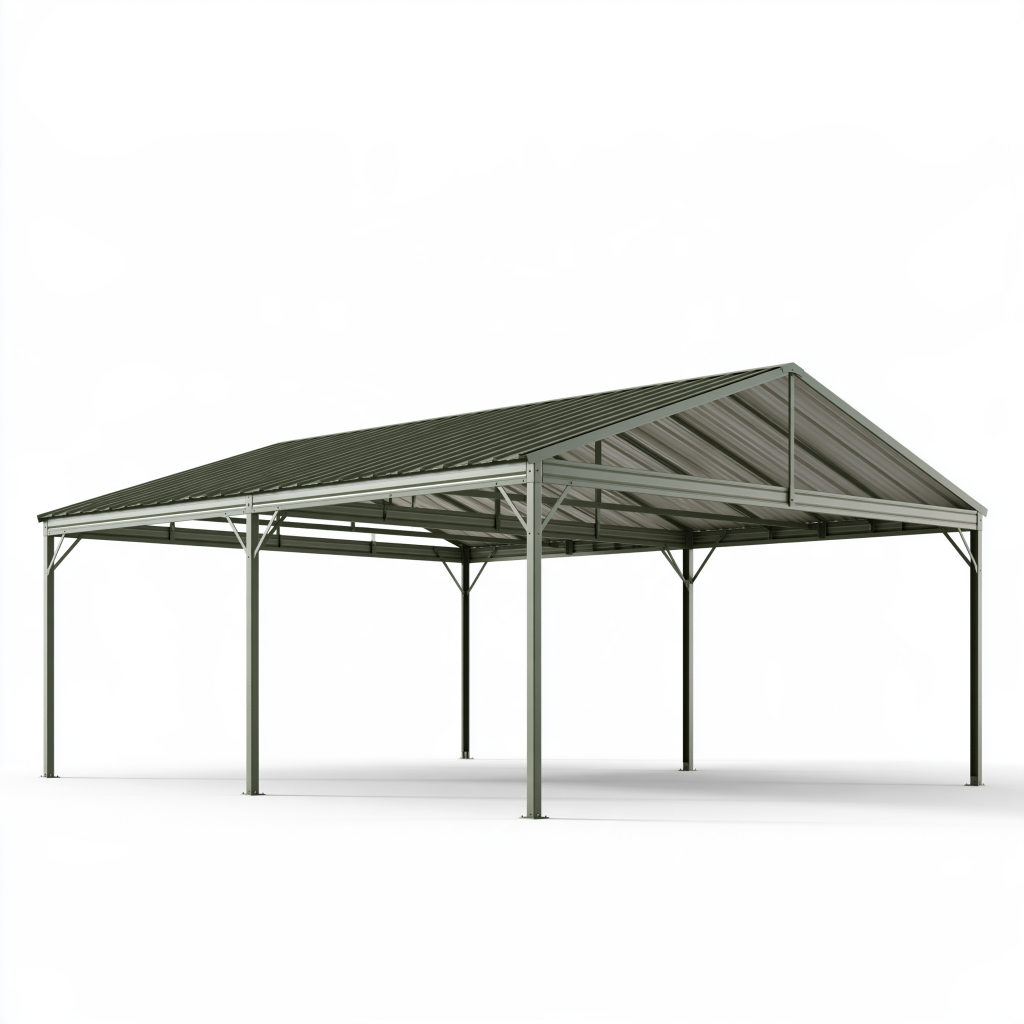 Abri voiture 600 x 300 cm en acier gris anthracite avec toit à deux pentes