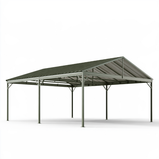 Abri voiture 600 x 300 cm en acier gris anthracite avec toit à deux pentes