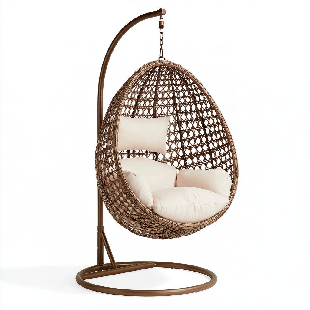 Fauteuil suspendu 105 x 105 x 195 cm fibres tressées marron avec support métallique style bohème