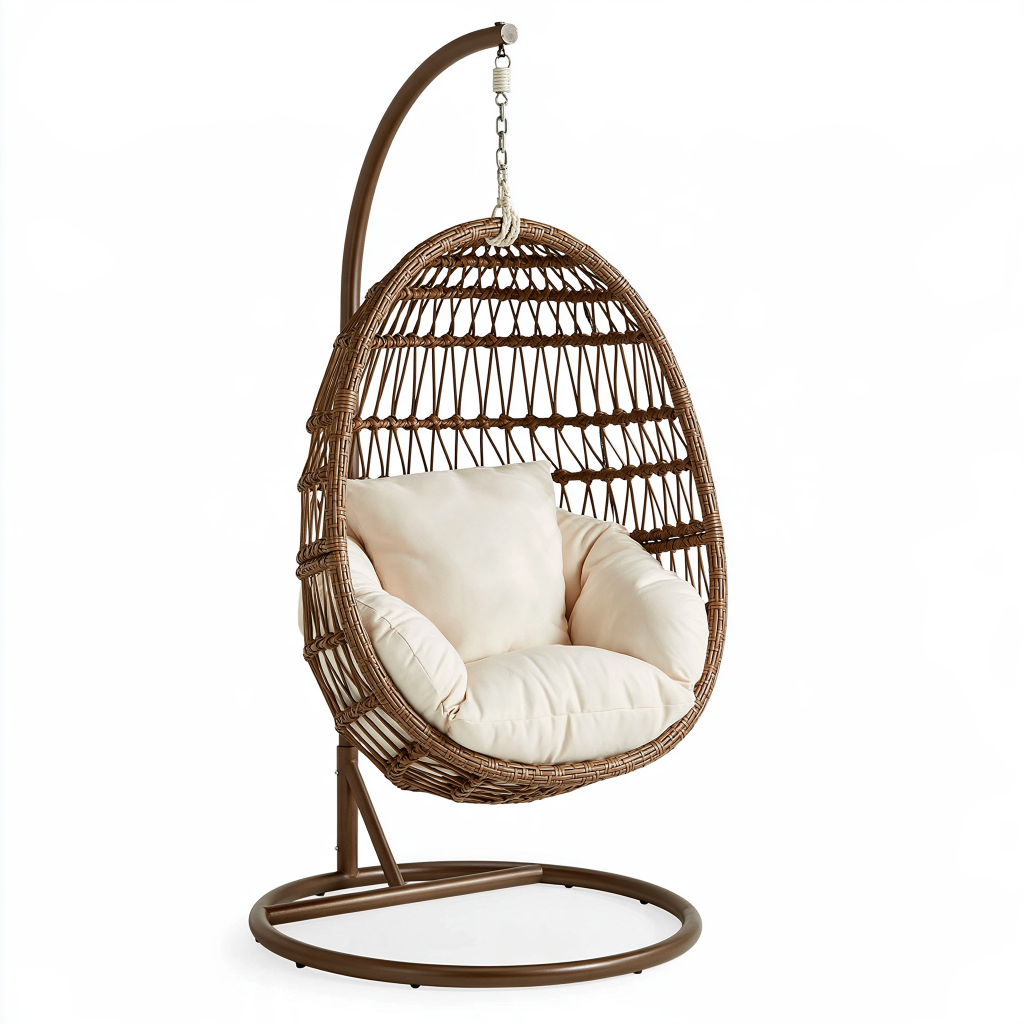 Fauteuil suspendu 105 x 105 x 195 cm en rotin marron avec support en acier style bohème