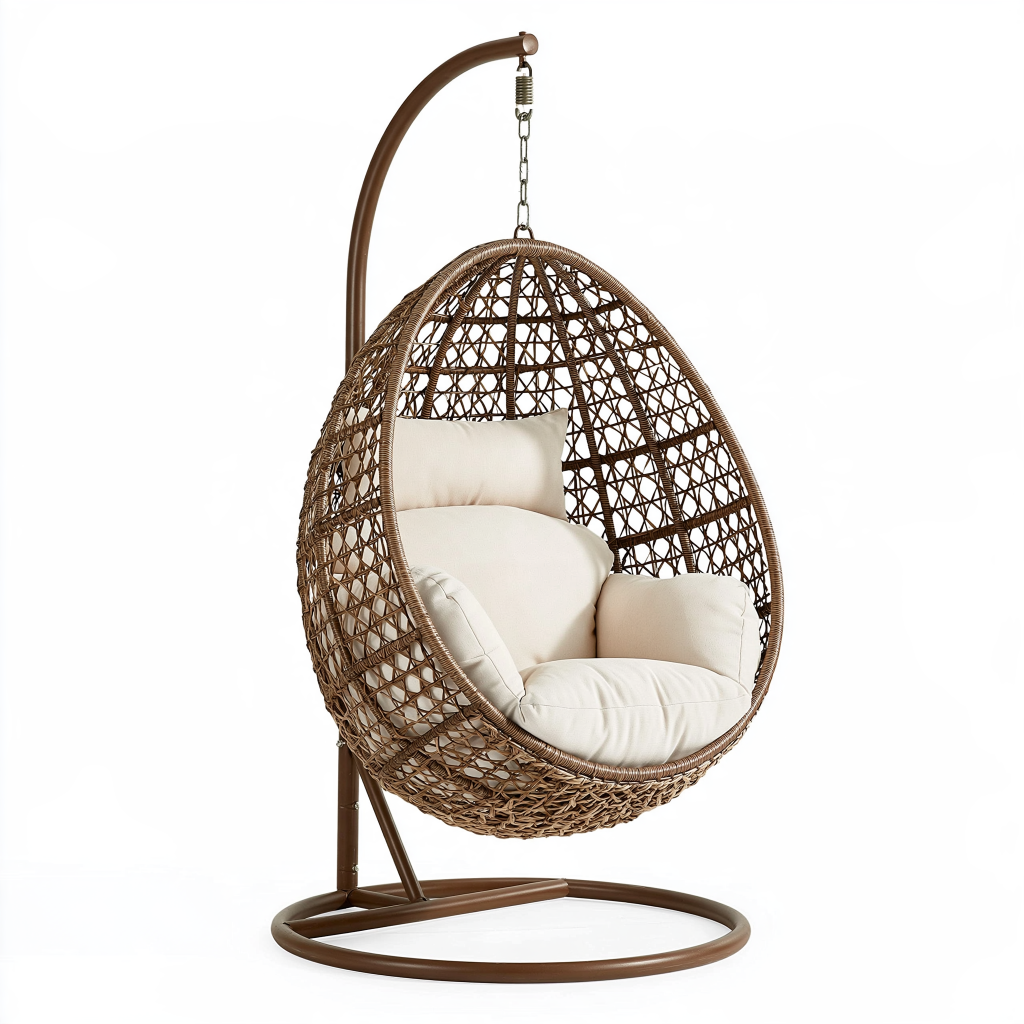 Fauteuil suspendu 105 x 105 x 195 cm en rotin tressé marron avec support acier pour jardin style bohème