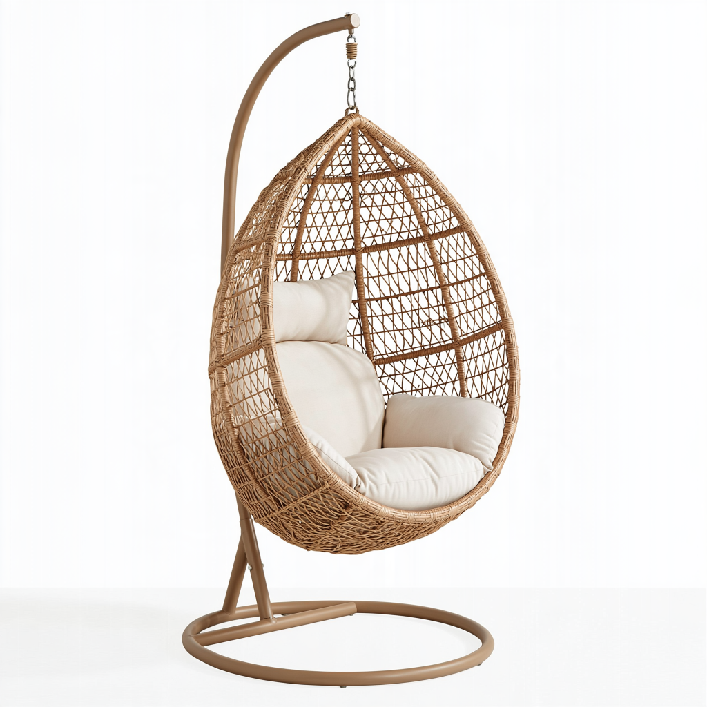 Fauteuil suspendu 105 x 105 x 195 cm en rotin brun avec structure métallique - Style bohème