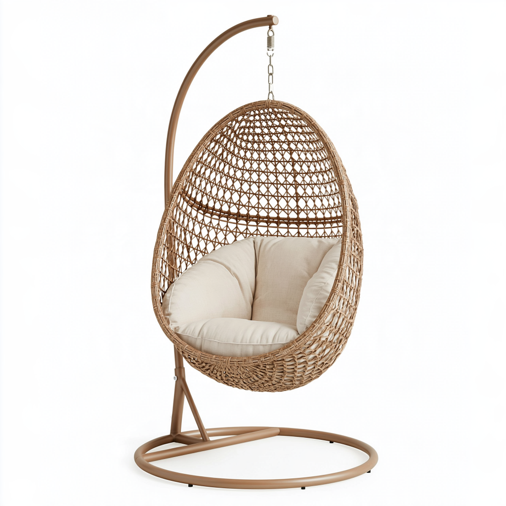 Fauteuil suspendu 105 x 105 x 195 cm en rotin tressé beige avec support en métal