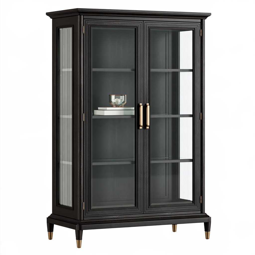 Vitrine 110 x 45 x 180 cm en bois noir et verre style classique