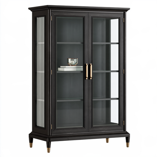Vitrine 110 x 45 x 180 cm en bois noir et verre style classique