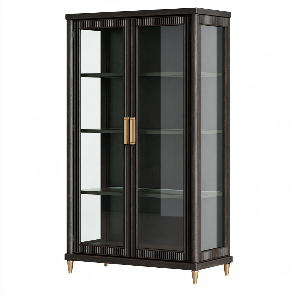 Vitrine 90 x 40 x 180 cm en bois et verre noir marron foncé style contemporain
