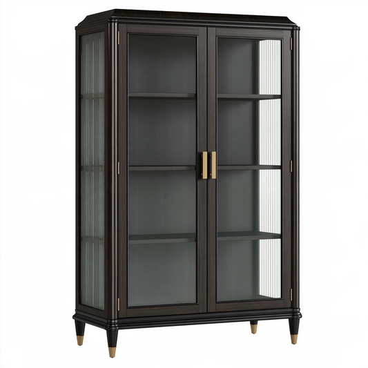 Vitrine 100 x 45 x 190 cm en bois brun foncé avec verre style classique