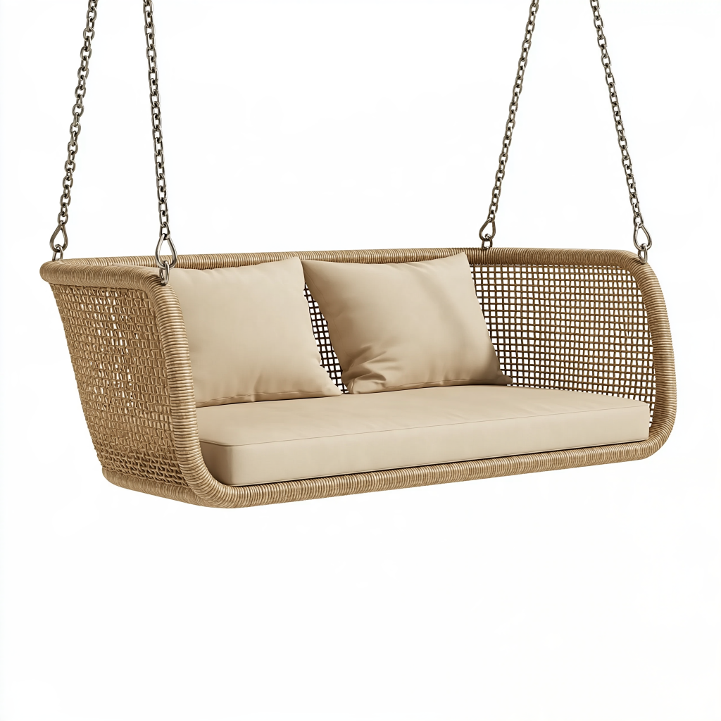 Balancelle suspendue 150 cm en rotin beige pour extérieur style bohème