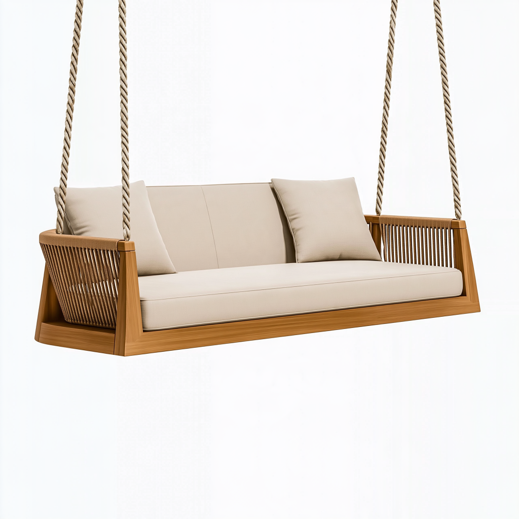 Balancelle de jardin 180 x 75 x 65 cm en bois et corde beige style contemporain